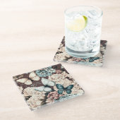 Schmetterlinge und braune Blume Glasuntersetzer (Schrägansicht)