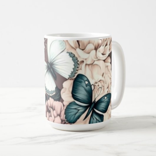Schmetterlinge und braune Blume Kaffeetasse (VorderseiteRechts)