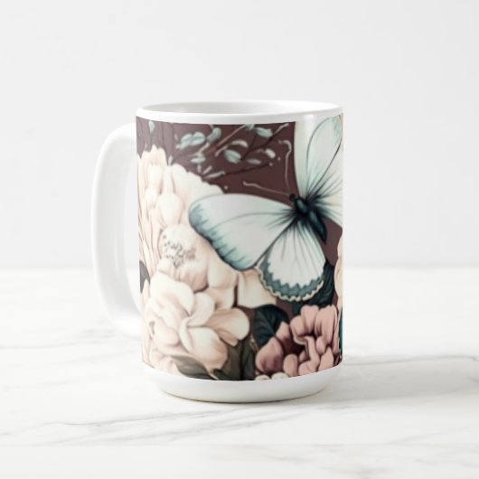 Schmetterlinge und braune Blume Kaffeetasse (Vorderseite Links)
