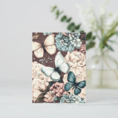 Schmetterlinge und braune Blume Postkarte (Stehend Vorderseite)