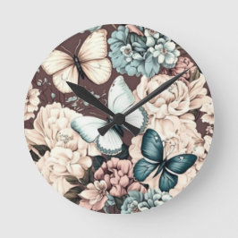 Schmetterlinge und braune Blume Runde Wanduhr