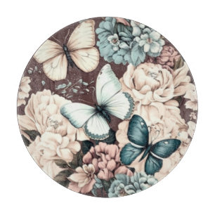 Schmetterlinge und braune Blume Schneidebrett