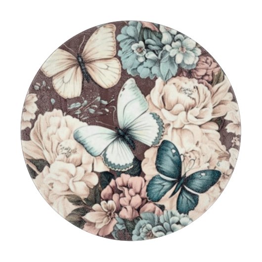 Schmetterlinge und braune Blume Schneidebrett (Vorderseite)
