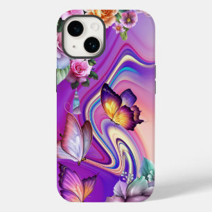 Schmetterlinge und bunte wirbelnde Hintergrundbild Case-Mate iPhone 14 Hülle