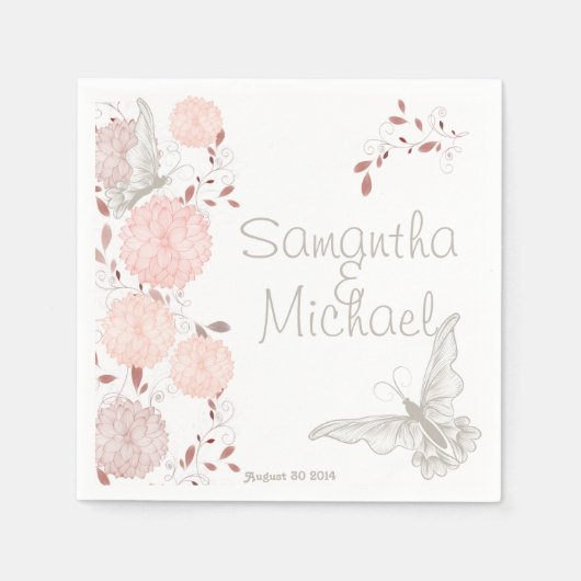 Schmetterlinge und Coral Chrysanthemen Serviette (Vorderseite)
