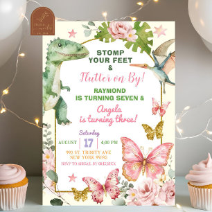 Schmetterlinge und Dinosaurier Gemeinsame Geschwis Einladung