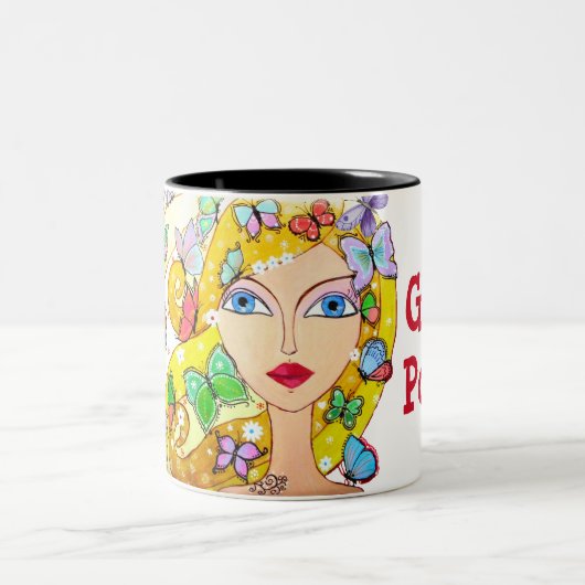 Schmetterlinge und ein wunderschöner Power für Mäd Zweifarbige Tasse (Mittel)