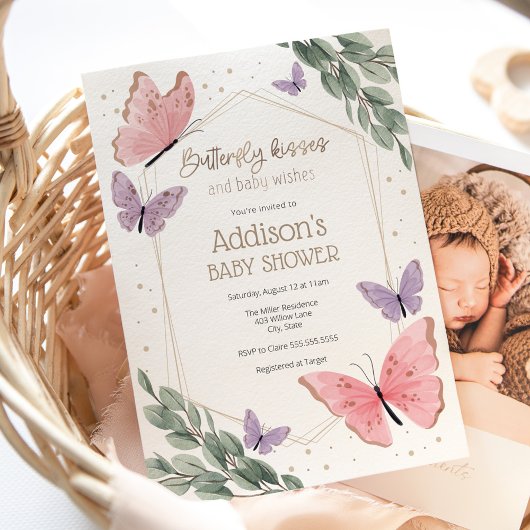 Schmetterlinge und Eukalyptus-Babydusche Einladung