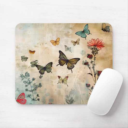 Schmetterlinge und Frühlingsblumen Mousepad (Mit Mouse)