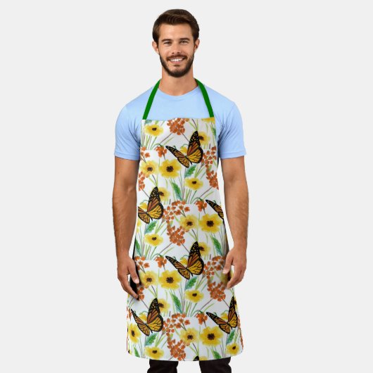 Schmetterlinge und gelbe Blumen Print-over Schürze (Getragen)