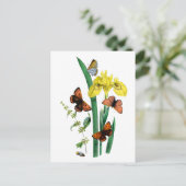 Schmetterlinge und Gelbe Iris Postkarte (Stehend Vorderseite)