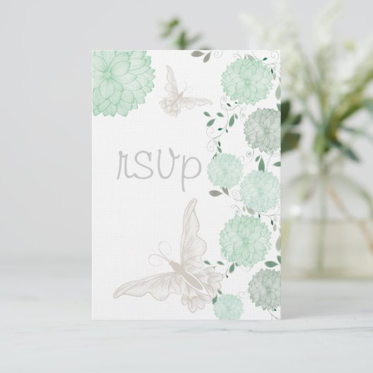 Schmetterlinge und grüne Chrysanthemas-UAWG RSVP Karte (Stehend Vorderseite)
