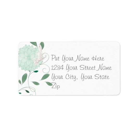 Schmetterlinge und grüne Chrysanthemen Adressaufkleber (Vorne)