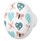 Schmetterlinge und Herz Aquamarin und rosa Keramikknauf (Rechts)