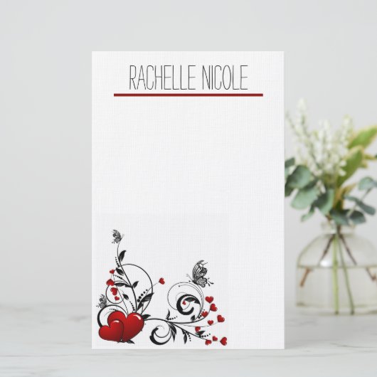Schmetterlinge und Herz Personalisiert Briefpapier (Stehend Vorderseite)