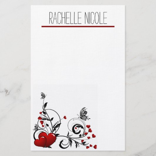 Schmetterlinge und Herz Personalisiert Briefpapier (Vorderseite)