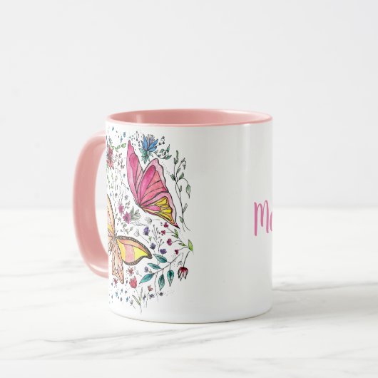 Schmetterlinge und individueller Name Tasse (Vorderseite Links)