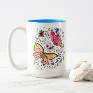 Schmetterlinge und individueller Name Zweifarbige Tasse
