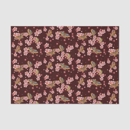 Schmetterlinge und Kirschblossom Duschen Maroon Seidenpapier (Vorderseite)