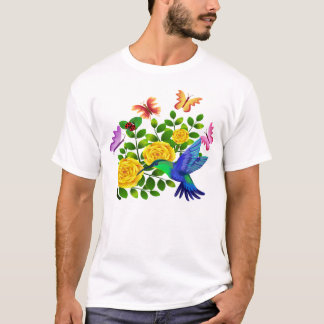 Schmetterlinge und Kolibris fliegen über einen Bär T-Shirt