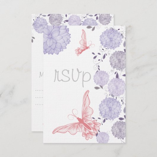 Schmetterlinge und Lavendel Chrysanthemum UAWG RSVP Karte (Vorne/Hinten)