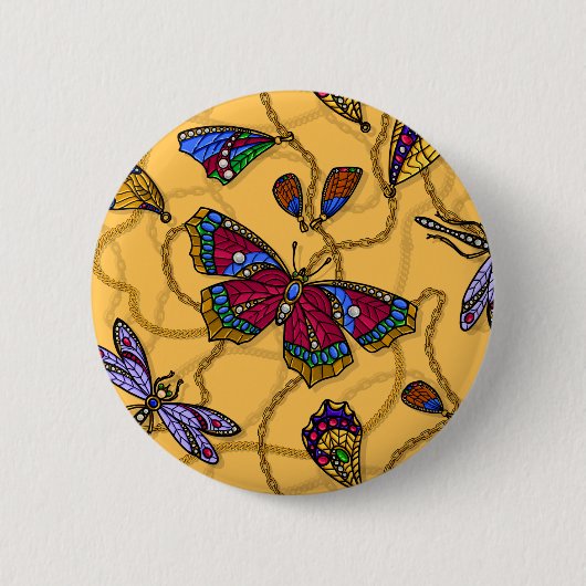 Schmetterlinge und Libellen auf Gelb Button (Vorderseite)