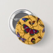 Schmetterlinge und Libellen auf Gelb Button (Vorne & Hinten)