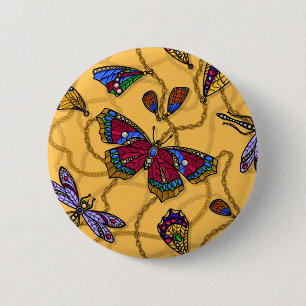 Schmetterlinge und Libellen auf Gelb Button