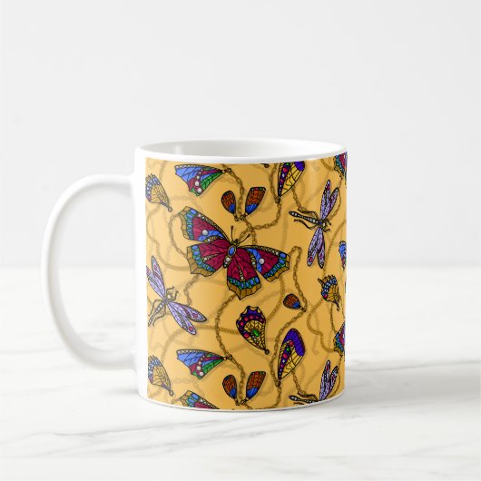 Schmetterlinge und Libellen auf Gelb Kaffeetasse (Links)