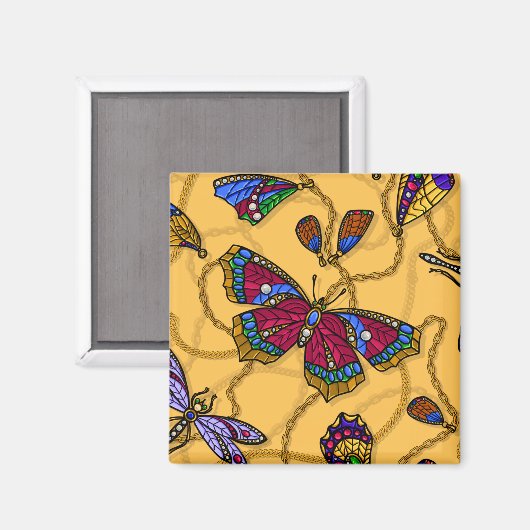 Schmetterlinge und Libellen auf Gelb Magnet (Vorderseite/Rückseite)