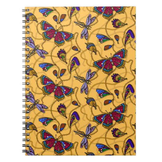 Schmetterlinge und Libellen auf Gelb Notizblock (Vorderseite)
