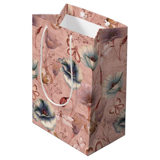 Schmetterlinge und Libellen auf Poppies Mittlere Geschenktüte (Rückseite Schrägansicht)