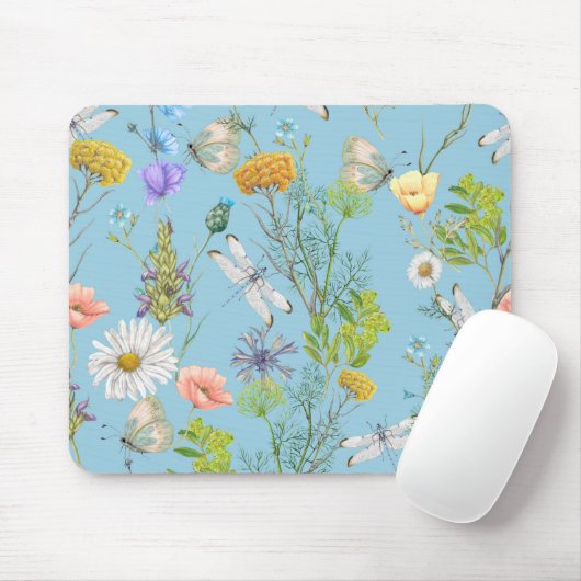 Schmetterlinge und Libellen auf Wildblumen Mousepad (Mit Mouse)