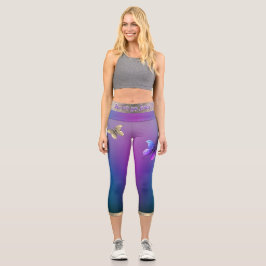Schmetterlinge und Lila Hochwaikkappen Capri Leggings