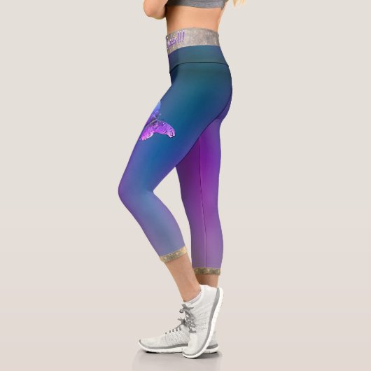 Schmetterlinge und Lila Hochwaikkappen Capri Leggings (Links)