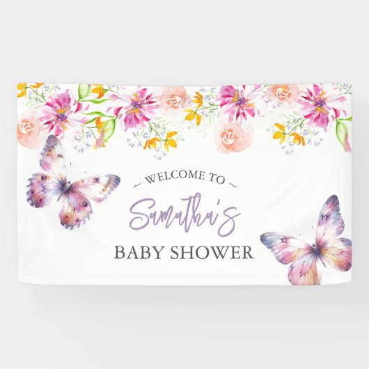 Schmetterlinge und Lullabies Baby Duschzeichen Banner (Horizontal)