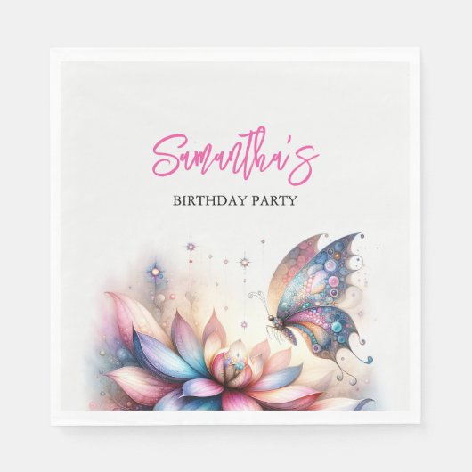 Schmetterlinge und Lullabies Baby Shower Watercolo Serviette (Vorderseite)