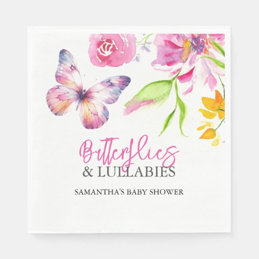 Schmetterlinge und Lullabies Baby Shower Watercolo Serviette (Vorderseite)