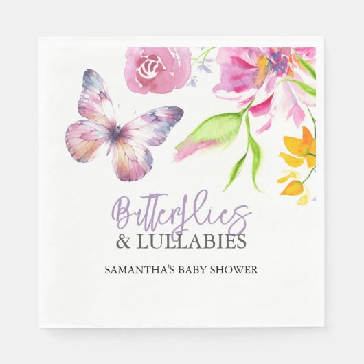 Schmetterlinge und Lullabies Baby Shower Watercolo Serviette (Vorderseite)