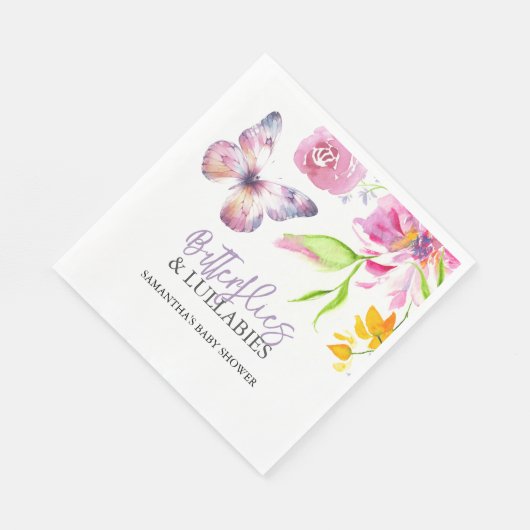 Schmetterlinge und Lullabies Baby Shower Watercolo Serviette (Ecke)