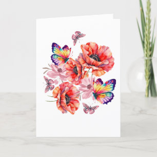Schmetterlinge und Mohnblumen Dankeskarte