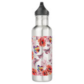 Schmetterlinge und Mohnblumen Edelstahlflasche (Rechts)