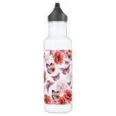 Schmetterlinge und Mohnblumen Edelstahlflasche (Rechts)