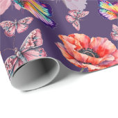 Schmetterlinge und Mohnblumen Geschenkpapier (Rolleneckpunkt)