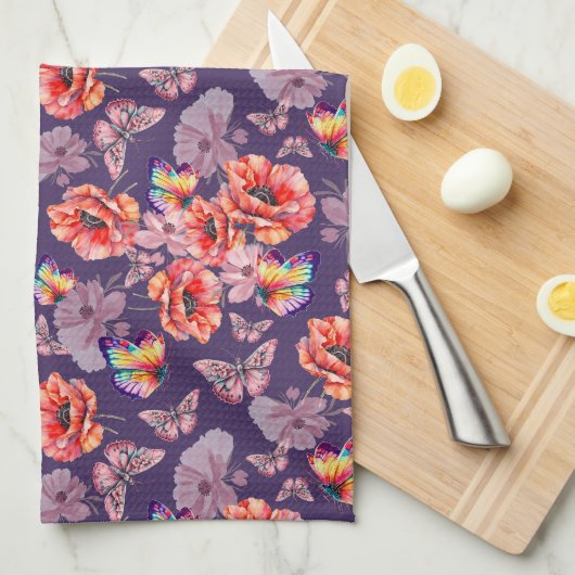 Schmetterlinge und Mohnblumen Geschirrtuch (Viertel Falte)