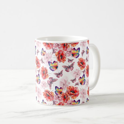 Schmetterlinge und Mohnblumen Kaffeetasse (VorderseiteRechts)
