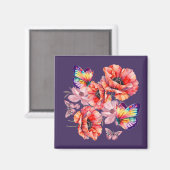 Schmetterlinge und Mohnblumen Magnet (Vorderseite/Rückseite)