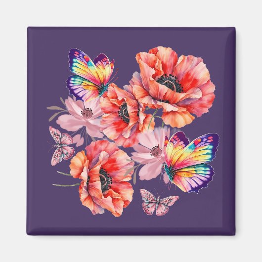 Schmetterlinge und Mohnblumen Magnet (Vorne)