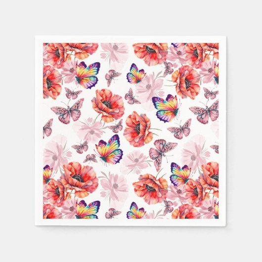 Schmetterlinge und Mohnblumen Serviette (Vorderseite)