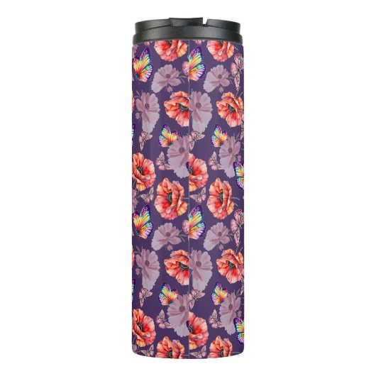 Schmetterlinge und Mohnblumen Thermosbecher (Rückseite)